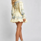 Sexy Slash Neck Printed Long Sleeve Elastic Waist Holiday Dress