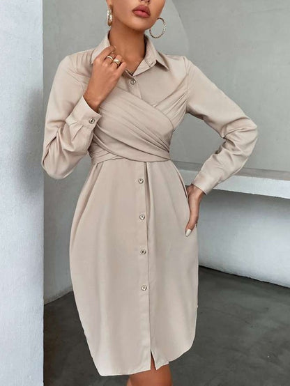 Simple Long Sleeve Khaki Dress