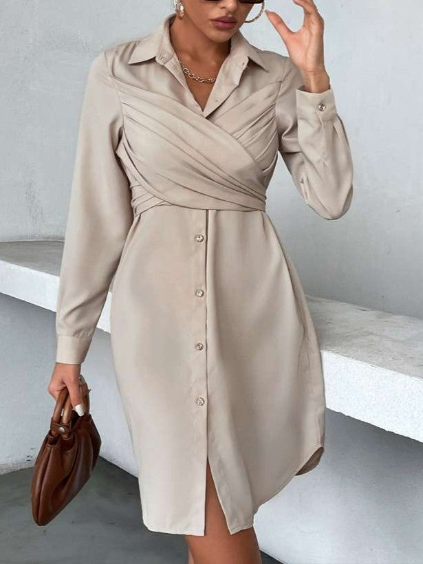 Simple Long Sleeve Khaki Dress