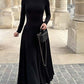 Simple Round Neck Long Sleeve High Rise Black Dress