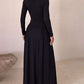 Simple Round Neck Long Sleeve High Rise Black Dress