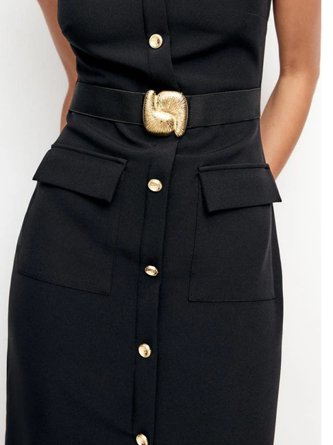 Simple Sleeveless Black Midi Dress