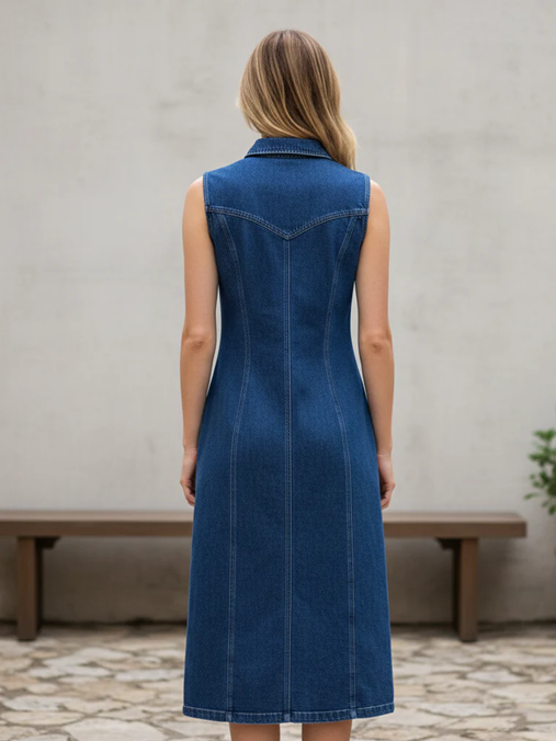 Smart Denim Sleeveless Shirt Dress