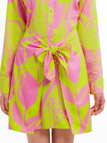Lake Days Satin Colorblock Unique Print Tie-up Shirt Mini Dress