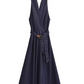 Smart Halter Neck A Line Midi Dress With Belt