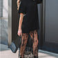 Smart Lace Panel Short Sleeve Comfort Wear Black Maxi Dress