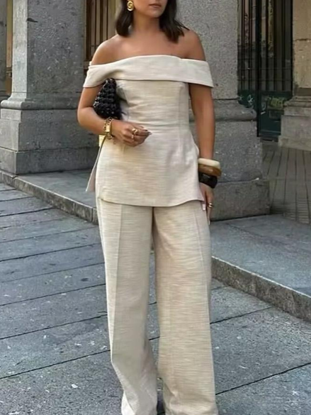 Smart Off Shoulder Strapless Top With Pants Co Ord Set