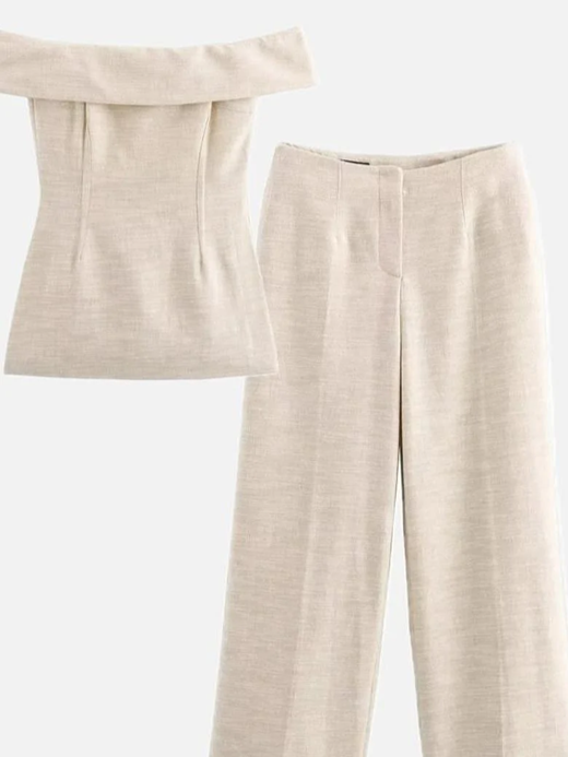 Smart Off Shoulder Strapless Top With Pants Co Ord Set