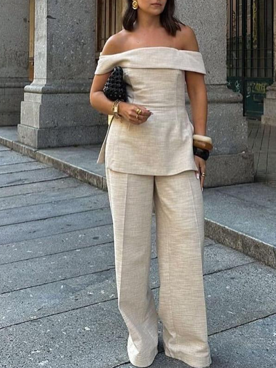 Smart Off Shoulder Strapless Top With Pants Co Ord Set