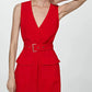 Smart Red Sleeveless Short Dress With Belt