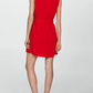 Smart Red Sleeveless Short Dress With Belt