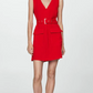 Smart Red Sleeveless Short Dress With Belt