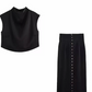 Smart Sleeveless Crop Top With High Waist Skirt Black Set