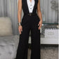 Formal Wear Sleeveless Formal Fashion Lapel Black Jumpsuit