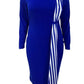 Smart Striped Bodycon Blue Midi Dress