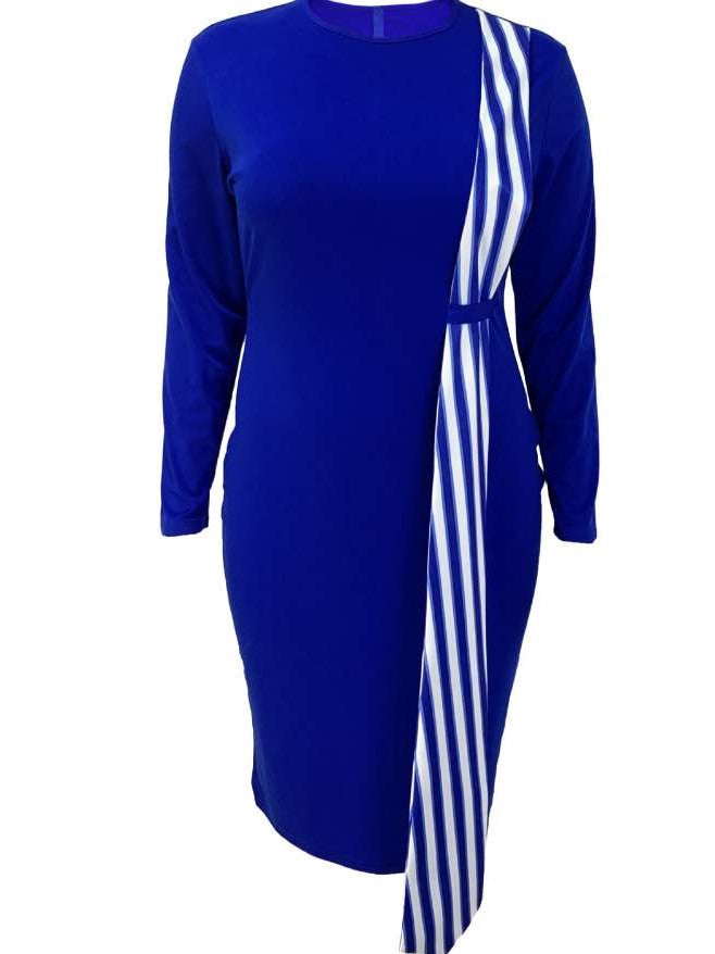Smart Striped Bodycon Blue Midi Dress