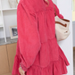 Smart Tiered Pink Corduroy Mini Dress
