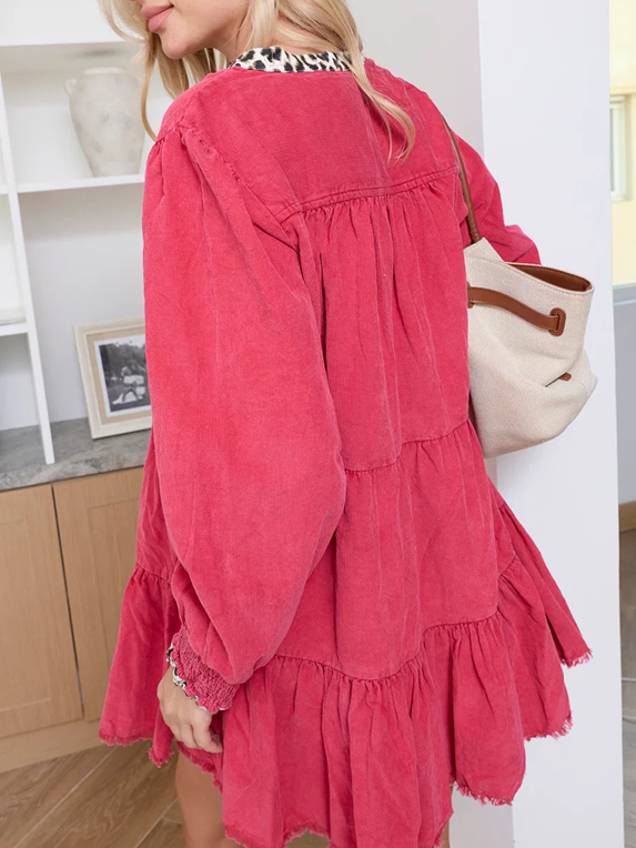 Smart Tiered Pink Corduroy Mini Dress