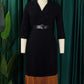 Smart Workwear Pleated Colorblock Long Sleeve Black Dress With Belt