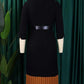 Smart Workwear Pleated Colorblock Long Sleeve Black Dress With Belt