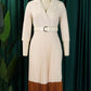 Smart Workwear Pleated Colorblock Long Sleeve Apricot Dress With Belt