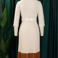 Smart Workwear Pleated Colorblock Long Sleeve Apricot Dress With Belt
