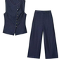 Sophisticated Denim Waistcoat With Wide Leg Trousers Co Ord Set