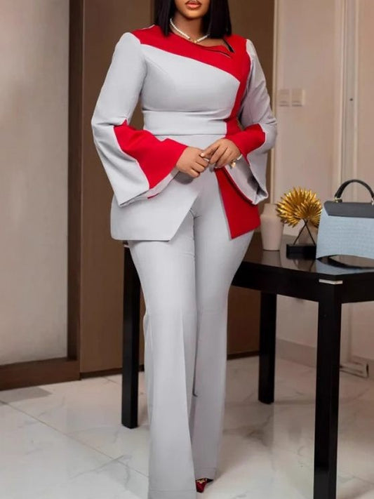 Sophisticated Irregular Color Matching Pants Grey Co Ord Set