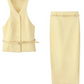 Sophisticated Sleeveless Vest Wasit Coat With Yellow Pencil Skirt Set