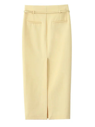 Sophisticated Sleeveless Vest Wasit Coat With Yellow Pencil Skirt Set