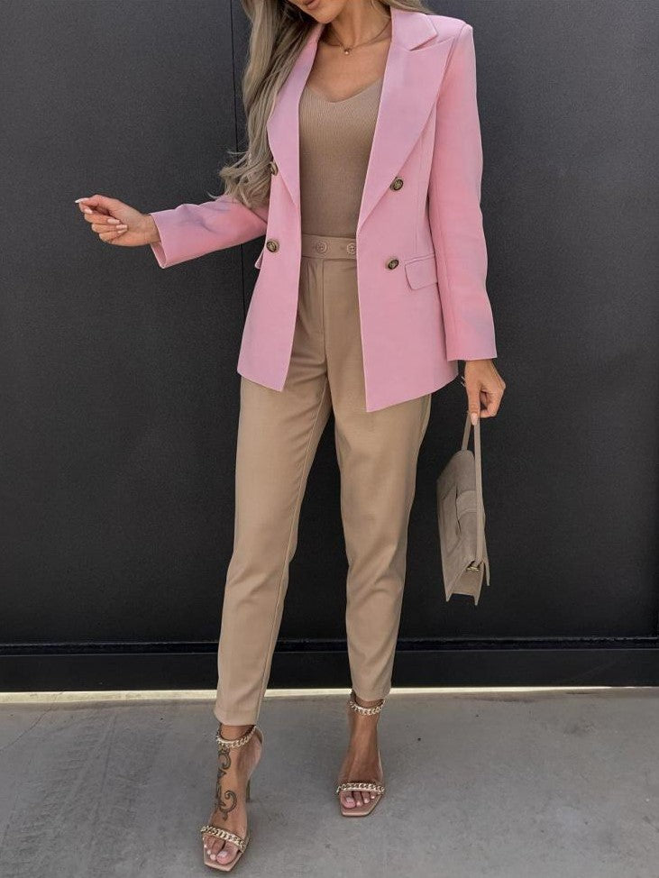 Sophisticated Fitted Tailored Solid Pink Blazer