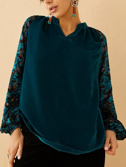 Stunning Blue Velvet Floral Top