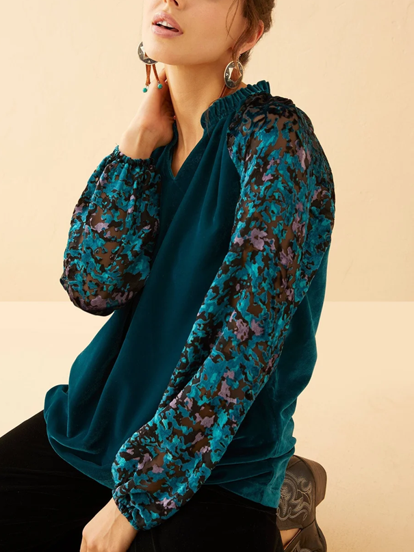 Stunning Blue Velvet Floral Top