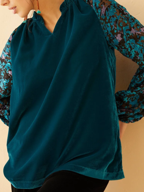 Stunning Blue Velvet Floral Top