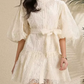 Stunning Lantern Sleeves Hollow Out Lace Single Breasted A-line High Waist Apricot Mini Dress