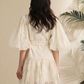 Stunning Lantern Sleeves Hollow Out Lace Single Breasted A-line High Waist Apricot Mini Dress