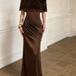 Stylish Boat Neck Brown Maxi Dress