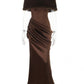 Stylish Boat Neck Brown Maxi Dress