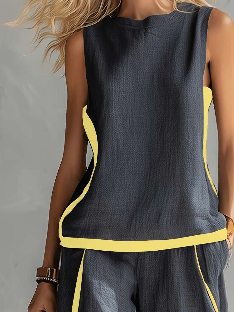 Stylish Contrast Loose Tank Top With Pants Set