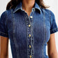 Stylish Denim Short Sleeve Fitted Skirt Set