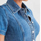 Stylish Denim Short Sleeve Light Blue Fitted Skirt Set