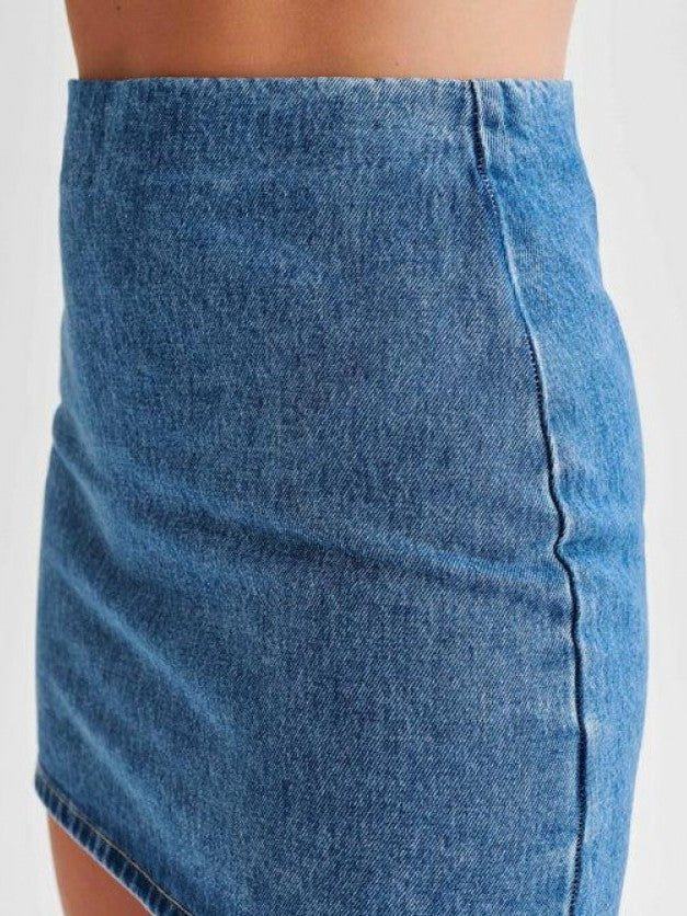 Stylish Denim Short Sleeve Light Blue Fitted Skirt Set