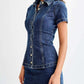 Stylish Denim Short Sleeve Fitted Skirt Set