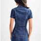 Stylish Denim Short Sleeve Fitted Skirt Set