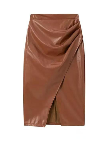 Stylish Faux Leather Wrap Midi Skirt