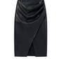 Stylish Faux Leather Wrap Midi Skirt