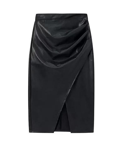 Stylish Faux Leather Wrap Midi Skirt