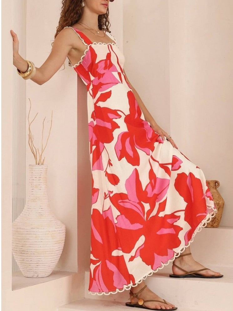 Stylish Floral Print A Line Maxi Dress