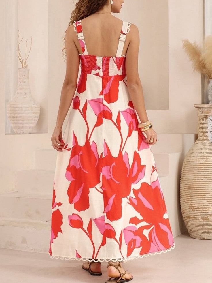 Stylish Floral Print A Line Maxi Dress