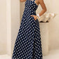 Stylish Polka Dots A Line Blue Maxi Dress